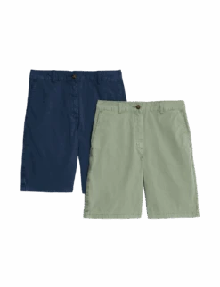 2pk Cotton Rich Tea Dyed Chino Shorts -M&S 2pk cotton rich tea dyed chino shorts