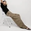 Animal Print Plisse Wide Leg Trousers -M&S Animal Print Plisse Wide Leg Trousers