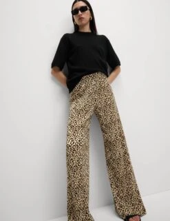 Animal Print Plisse Wide Leg Trousers -M&S Animal Print Plisse Wide Leg Trousers 3