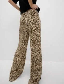 Animal Print Plisse Wide Leg Trousers -M&S Animal Print Plisse Wide Leg Trousers 4