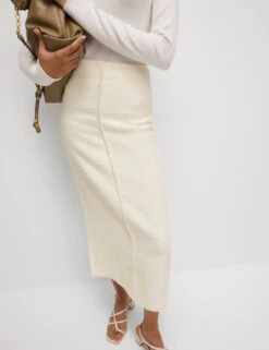 Boucle Split Back Midaxi A-Line Skirt With Wool