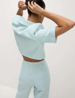 Boucle Tweed Textured Wide Leg Trousers -M&S Boucle Tweed Textured Wide Leg Trousers 2