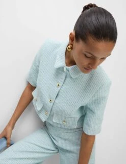 Boucle Tweed Textured Wide Leg Trousers -M&S Boucle Tweed Textured Wide Leg Trousers 3