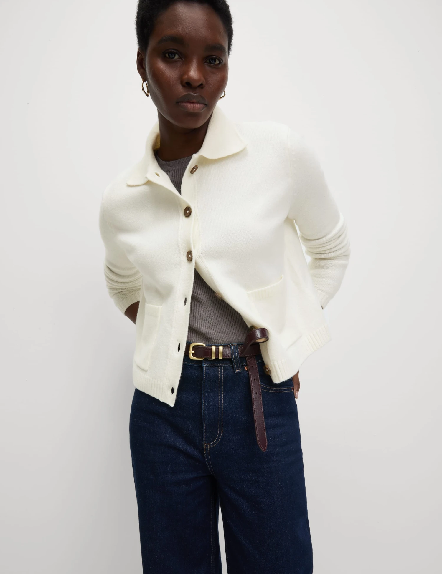 Collared Neck Relaxed Fit Knitted Jacket 3 Collared Neck Relaxed Fit Knitted Jacket