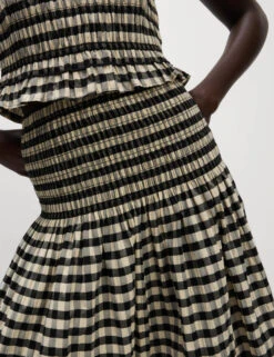 Cotton Blend Checked Midaxi A Line Skirt -M&S Cotton Blend Checked Midaxi A Line Skirt 3