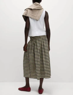 Cotton Blend Checked Midaxi A Line Skirt -M&S Cotton Blend Checked Midaxi A Line Skirt 4