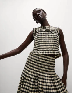 Cotton Blend Checked Midaxi A Line Skirt -M&S Cotton Blend Checked Midaxi A Line Skirt 5