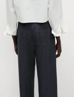 Cotton Blend Denim Look Wide Leg Trouser -M&S Cotton Blend Denim Look Wide Leg Trouser 3