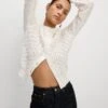 Cotton Blend Embellished Crew Neck Cardigan