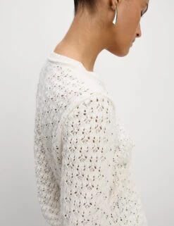 Cotton Blend Embellished Crew Neck Cardigan -M&S Cotton Blend Embellished Crew Neck Cardigan 2