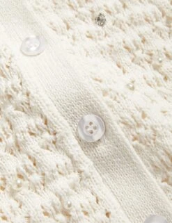 Cotton Blend Embellished Crew Neck Cardigan -M&S Cotton Blend Embellished Crew Neck Cardigan 5
