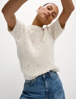 Cotton Blend Embellished Knitted Top