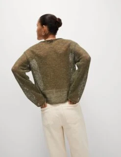 Cotton Blend Metallic Jumper With Linen -M&S Cotton Blend Metallic Jumper with Linen 3