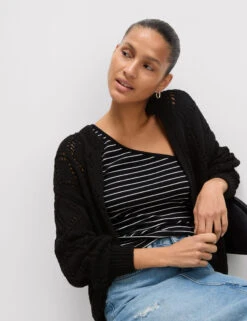 Cotton Blend Open Stitch Cropped Cardigan -M&S Cotton Blend Open Stitch Cropped Cardigan 5