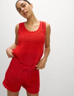 Cotton Blend Pointelle Scallop Edge Knitted Vest