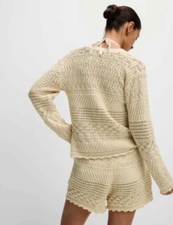 Cotton Blend Pointelle V-Neck Button Front Cardigan -M&S Cotton Blend Pointelle V Neck Button Front Cardigan 5