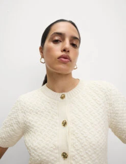 Cotton Blend Textured Button Front Cropped Cardigan -M&S Cotton Blend Textured Button Front Cropped Cardigan 6