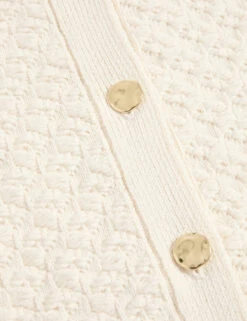 Cotton Blend Textured Button Front Cropped Cardigan -M&S Cotton Blend Textured Button Front Cropped Cardigan 7