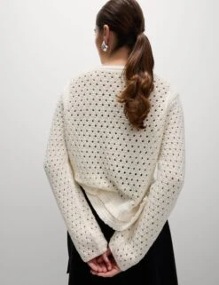 Cotton Blend Textured Crew Neck Fringe Jumper -M&S Cotton Blend Textured Crew Neck Fringe Jumper 2