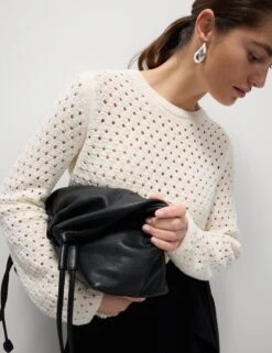 Cotton Blend Textured Crew Neck Fringe Jumper -M&S Cotton Blend Textured Crew Neck Fringe Jumper 4