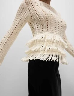 Cotton-Blend Textured Fringe Jumper