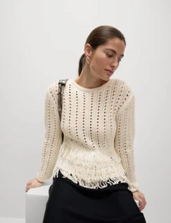 Cotton-Blend Textured Fringe Jumper 28 Cotton-Blend Textured Fringe Jumper -M&S Cotton Blend Textured Fringe Jumper 6