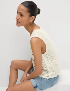 Cotton Blend Textured Slim Fit Cropped Vest -M&S Cotton Blend Textured Slim Fit Cropped Vest 2