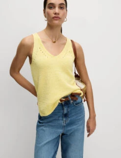 Cotton Blend Textured V-Neck Knitted Vest -M&S Cotton Blend Textured V Neck Knitted Vest 4