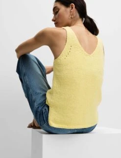 Cotton Blend Textured V-Neck Knitted Vest -M&S Cotton Blend Textured V Neck Knitted Vest 5