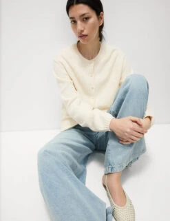 Cotton Rich Embellished Crew Neck Cardigan -M&S Cotton Rich Embellished Crew Neck Cardigan 2