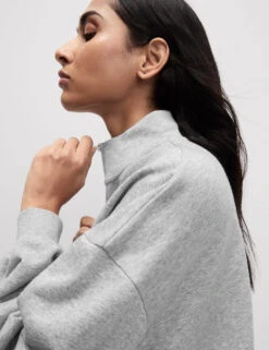 Cotton Rich Half Zip Sweatshirt -M&S Cotton Rich Half Zip Sweatshirt 2