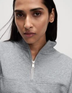 Cotton Rich Half Zip Sweatshirt -M&S Cotton Rich Half Zip Sweatshirt 4