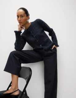 Cotton Rich Knitted Crew Neck Fringe Cardigan -M&S Cotton Rich Knitted Crew Neck Fringe Cardigan 2