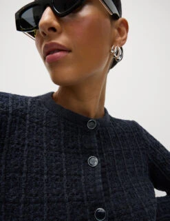 Cotton Rich Knitted Crew Neck Fringe Cardigan