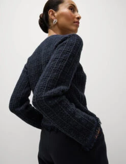 Cotton Rich Knitted Crew Neck Fringe Cardigan -M&S Cotton Rich Knitted Crew Neck Fringe Cardigan 3