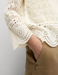 Cotton Rich Pointelle Crew Neck Slim Fit Knitted Top -M&S Cotton Rich Pointelle Crew Neck Slim Fit Knitted Top 4