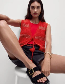 Cotton Rich Slim Textured Cropped Waistcoat