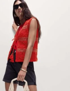 Cotton Rich Slim Textured Cropped Waistcoat -M&S Cotton Rich Slim Textured Cropped Waistcoat 4