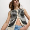 Cotton Rich Striped Knitted Waistcoat -M&S Cotton Rich Striped Knitted Waistcoat