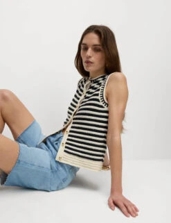 Cotton Rich Striped Knitted Waistcoat -M&S Cotton Rich Striped Knitted Waistcoat 2