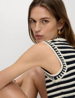 Cotton Rich Striped Knitted Waistcoat -M&S Cotton Rich Striped Knitted Waistcoat 4