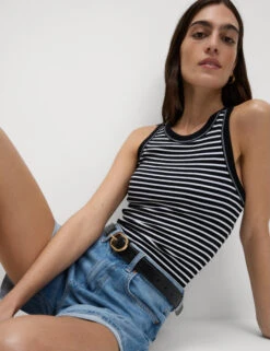 Cotton Rich Striped Secret Support Vest -M&S Cotton Rich Striped Secret Support Vest 2