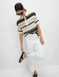 Cotton Rich Striped Textured Resort Top