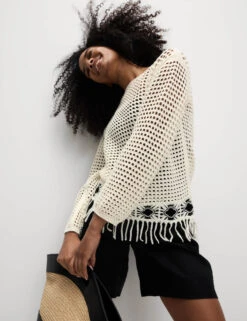 Cotton Rich Textured Fitted Jumper