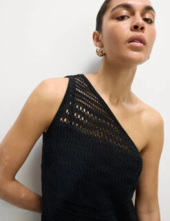 Cotton Rich Textured One Shoulder Midi Beach Dress -M&S Cotton Rich Textured One Shoulder Midi Beach Dress 2