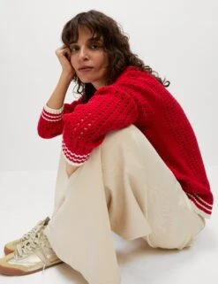 Cotton Rich Textured Tipped Detail Jumper -M&S Cotton Rich Textured Tipped Detail Jumper 5