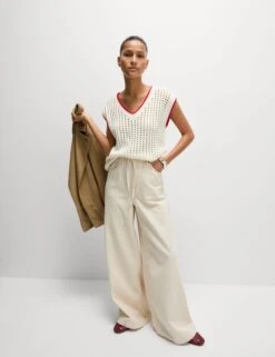 Cotton Rich Textured V-Neck Knitted Vest -M&S Cotton Rich Textured V Neck Knitted Vest 2