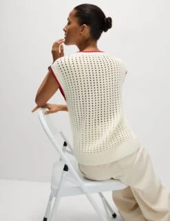 Cotton Rich Textured V-Neck Knitted Vest -M&S Cotton Rich Textured V Neck Knitted Vest 4