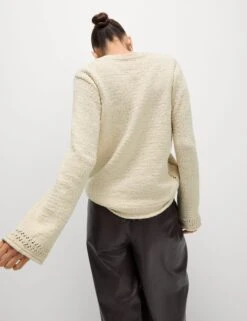 Cotton Rich Textured V-Neck Slub Jumper -M&S Cotton Rich Textured V Neck Slub Jumper 3