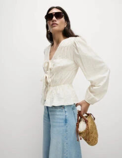 Cotton Rich Tie Front Blouse -M&S Cotton Rich Tie Front Blouse 3